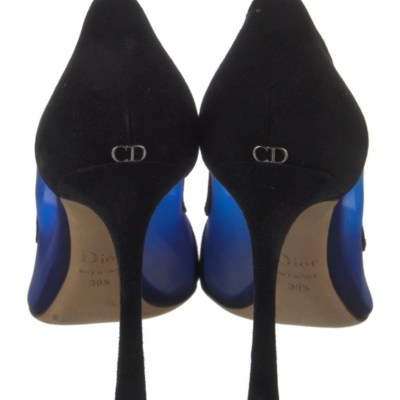 CHRISTIAN DIOR Black Suede And Blue Mesh Pointed Toe Pumps & Dust Bag Size 34.5 - Picture 3 of 11